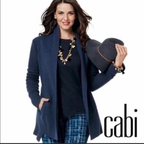 CAbi Sweaters - CAbi Long Navy Cable Knit Cardigan Sweater Size M style 3014